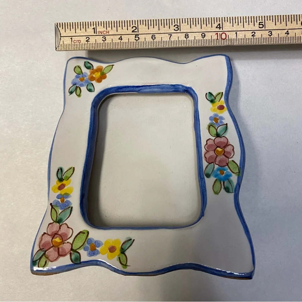 La Vietrese Italy Picture Frame Ceramic Hand Painted Colorful Floral Collectible